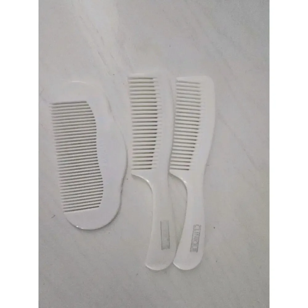 Vintage Clinique Hair Comb Wide Tooth Detangling White Hard Plastic Set‎ Of 3